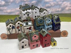 Special Sets of 3 Miniature Ceramic Houses. Exclusive Design Variations of Artist Penny Howarth's Classic Mini Collectables.