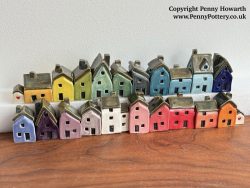 Grand Collection of 20 Penny Pottery Miniature Ceramic Houses + 2 sheds