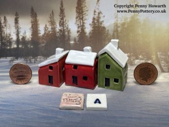 Handmade Miniature Snow-Covered House Sets of 3. Unique Collectable Ceramic Artworks by UK Artist Penny Howarth - Image 2