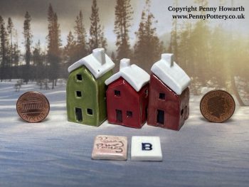 Handmade Miniature Snow-Covered House Sets of 3. Unique Collectable Ceramic Artworks by UK Artist Penny Howarth - Image 3