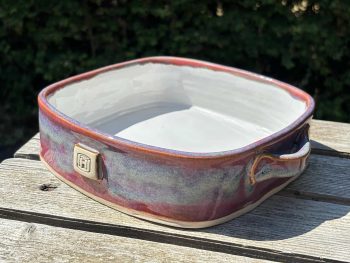 Handmade Square Ceramic Oven Dish. 1000ml Capacity in Rust & Blue Glaze by UK Artist Penny Howarth