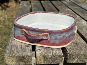 Handmade Square Ceramic Oven Dish. 1000ml Capacity in Rust & Blue Glaze by UK Artist Penny Howarth - Image 2