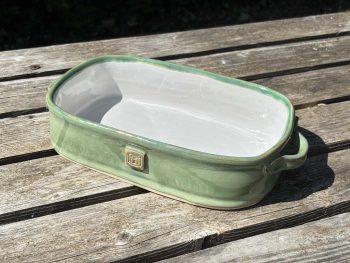 Handmade Rectangular Ceramic Oven Dish. 1000ml in Fresh Green Glaze by UK Artist Penny Howarth