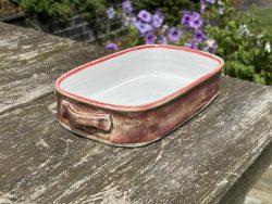 Handmade Rectangular Ceramic Oven Dish. 1000ml Capacity in Rustic Orange Glaze by UK Artist Penny Howarth