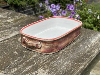 Handmade Rectangular Ceramic Oven Dish. 1000ml Capacity in Rustic Orange Glaze by UK Artist Penny Howarth