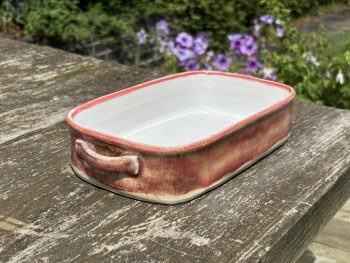 Handmade Rectangular Ceramic Oven Dish. 1000ml Capacity in Rustic Orange Glaze by UK Artist Penny Howarth - Image 2