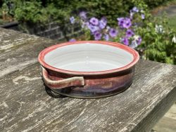 Handmade Round Ceramic Oven Dish. 800ml Capacity in Rustic Purple Glaze by UK Artist Penny Howarth