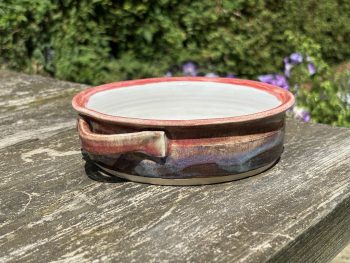 Handmade Round Ceramic Oven Dish. 800ml Capacity in Rustic Purple Glaze by UK Artist Penny Howarth - Image 2